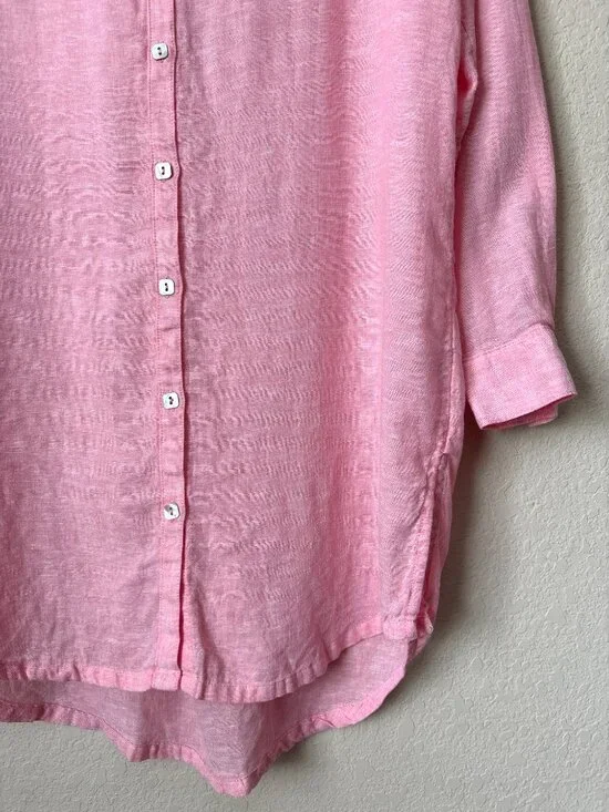 Tahari Linen Blend Lagenlook Beachy Button Down Longline Tunic Top - Picture 4 of 8